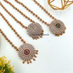 Diamond Replica with Antique Pumpkin Beads Necklace