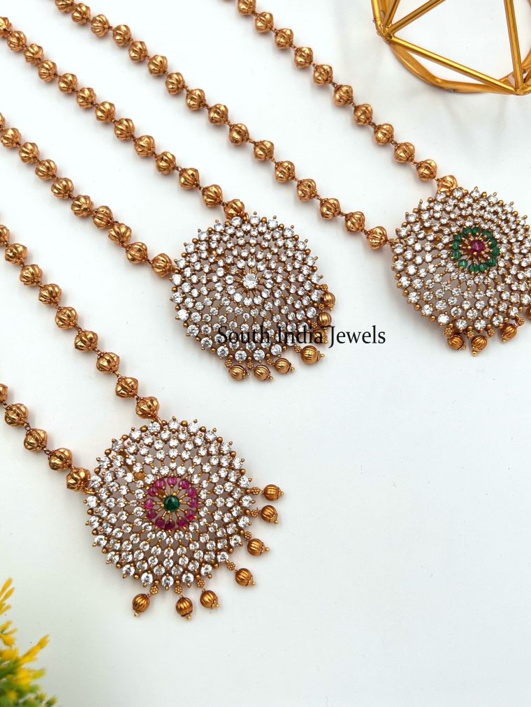 Diamond Replica with Antique Pumpkin Beads Necklace
