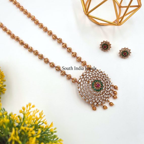Diamond Replica with Antique Pumpkin Beads Necklace
