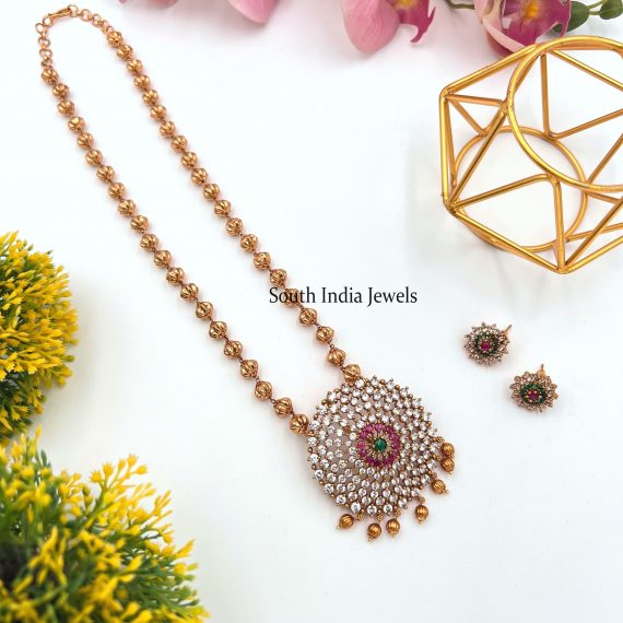 Diamond Replica with Antique Pumpkin Beads Necklace