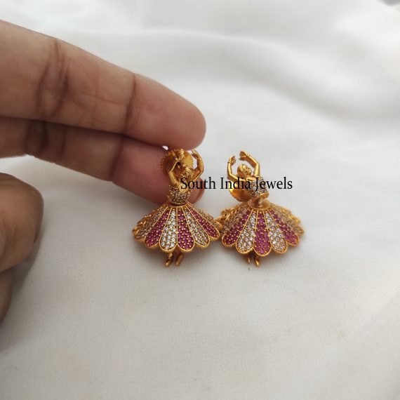 Attractive Butta Bomma Ruby and White Stone Earrings