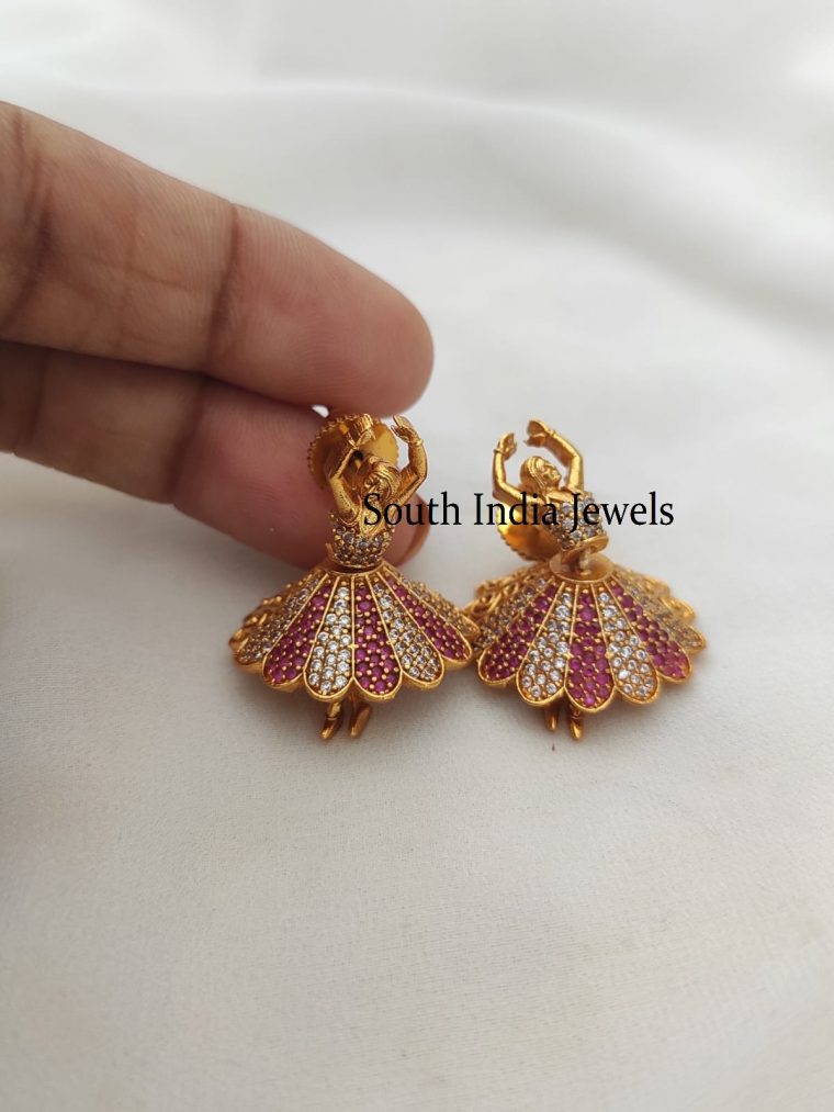 Attractive Butta Bomma Ruby and White Stone Earrings