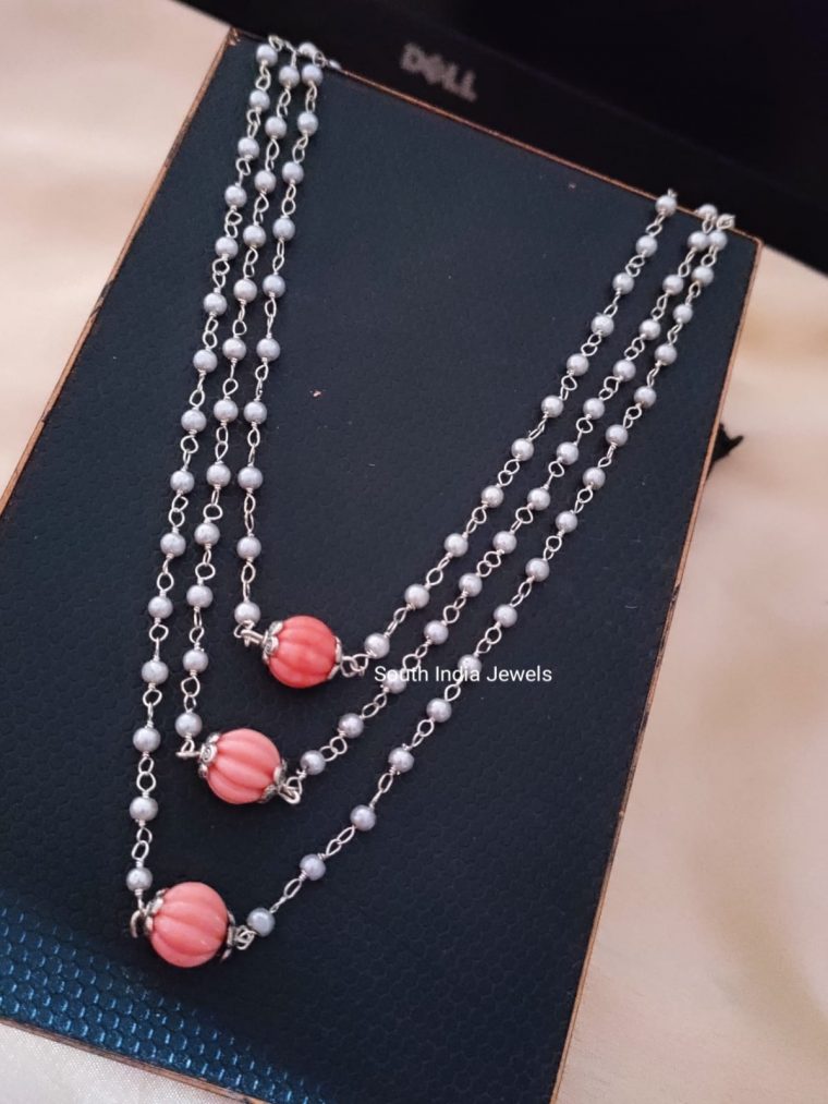 Beautiful Coral Three Layer Necklace