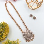 Diamond Replica with Antique Pumpkin Beads Necklace