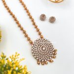 Diamond Replica with Antique Pumpkin Beads Necklace