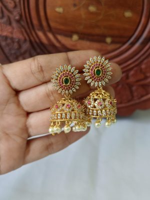 Elegant AD Stone Pearl Jhumka