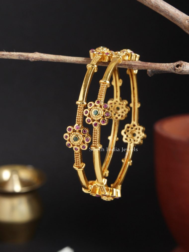 Flower Design Stone Bangles