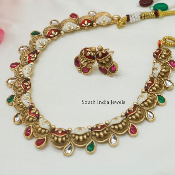 Glamorous White & Red Meenkari Designer Necklace Set