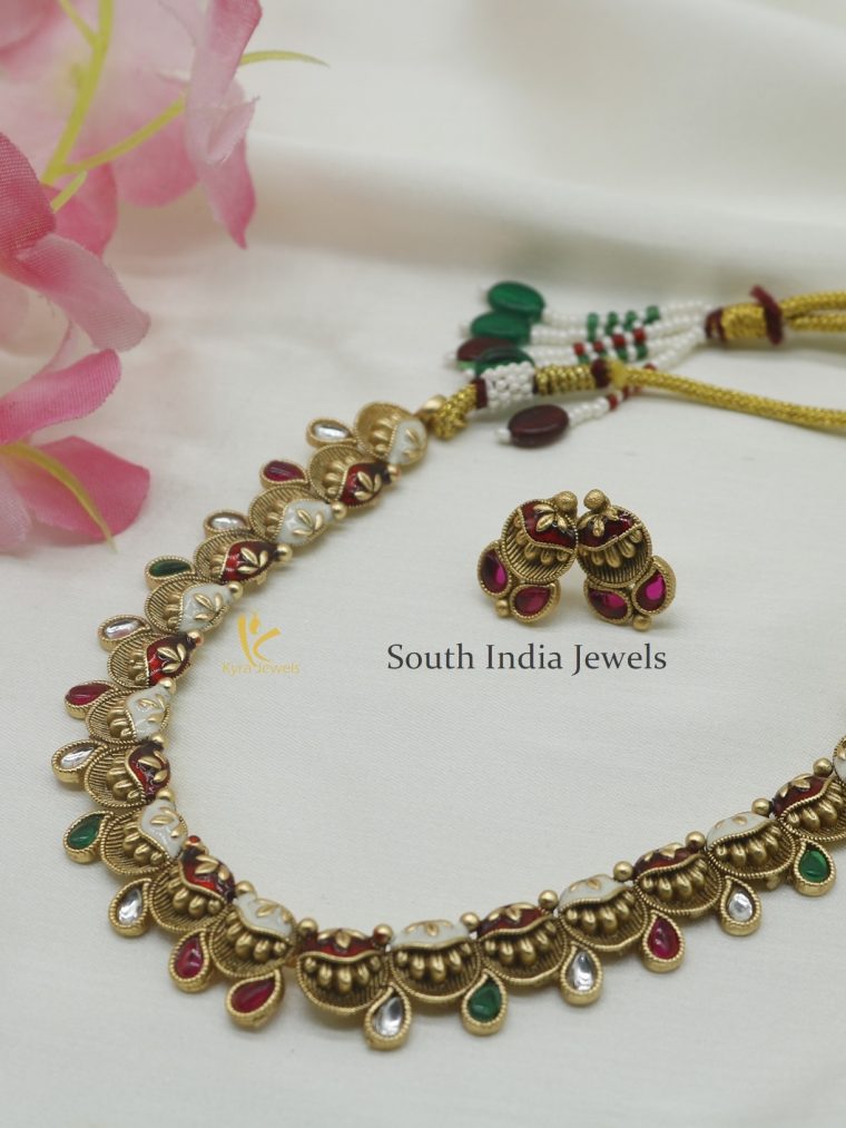 Glamorous White & Red Meenkari Designer Necklace Set