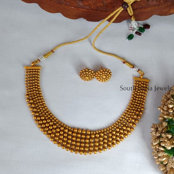 Gold Finish Layered Necklace With Earrings