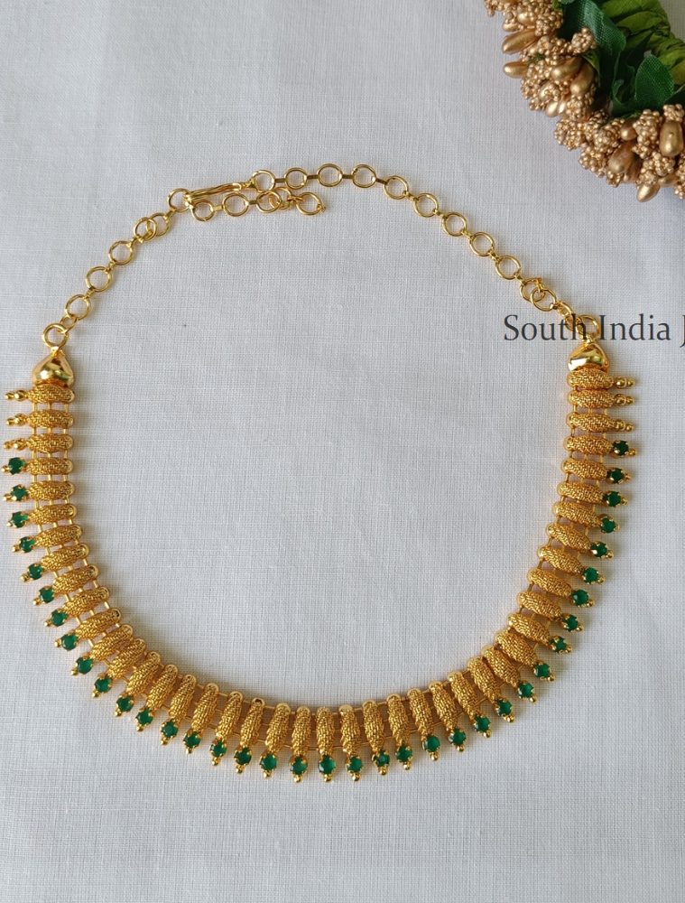 Gorgeous Gold Plated Necklace Studded With Green Stones