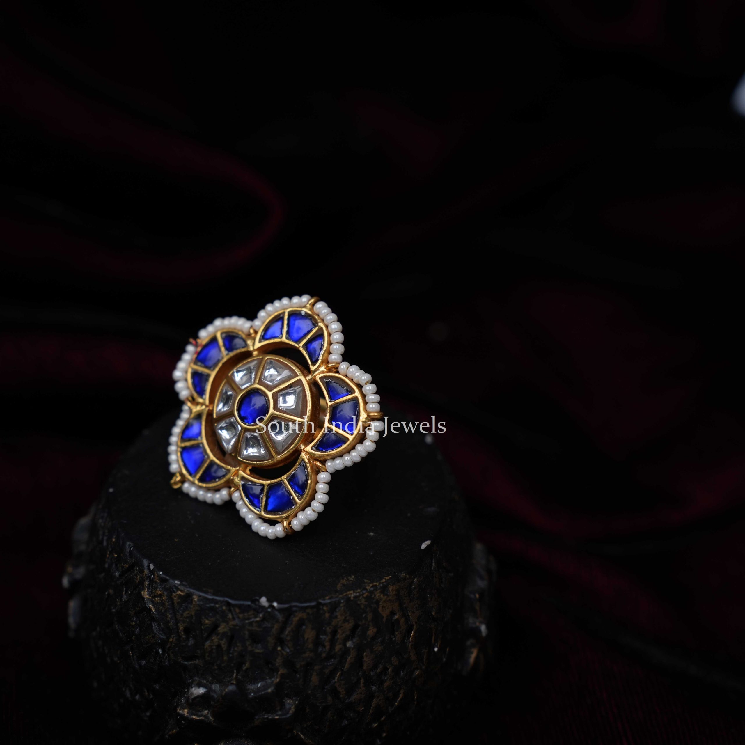 Beautiful Royal Blue Stones Polki Ring - South India Jewels