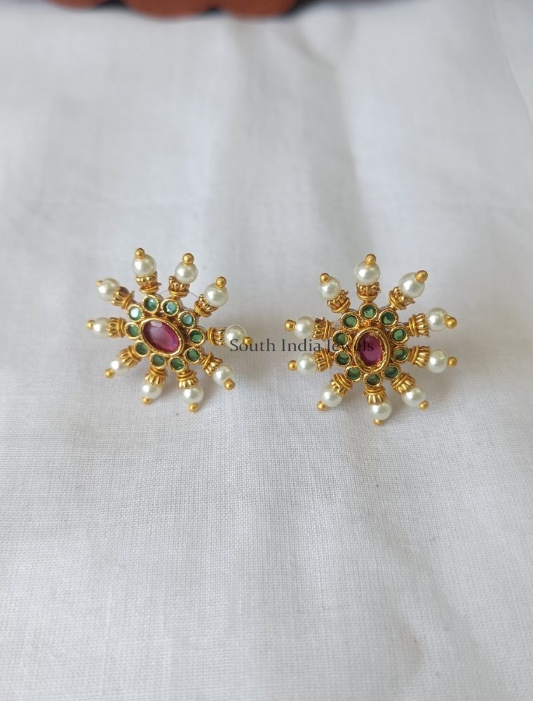 Kemp and Green Stone Pearl Ear Studs