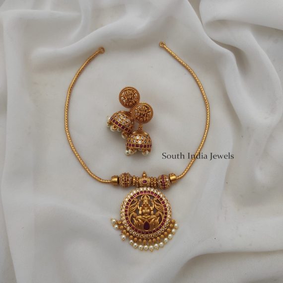 Lakshmi Pendant Ruby and White Stone Necklace