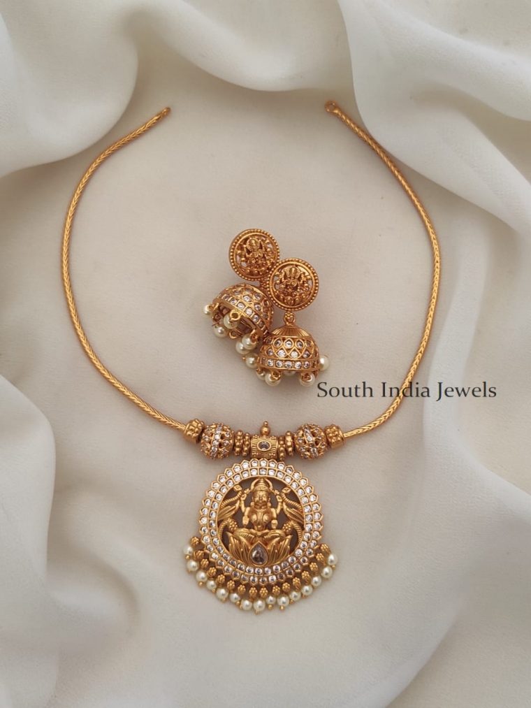 Lakshmi Pendant White Stone Necklace