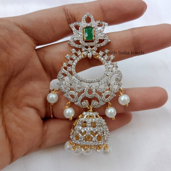 Lovely AD Stone Chandbali Jhumkas - South India Jewels