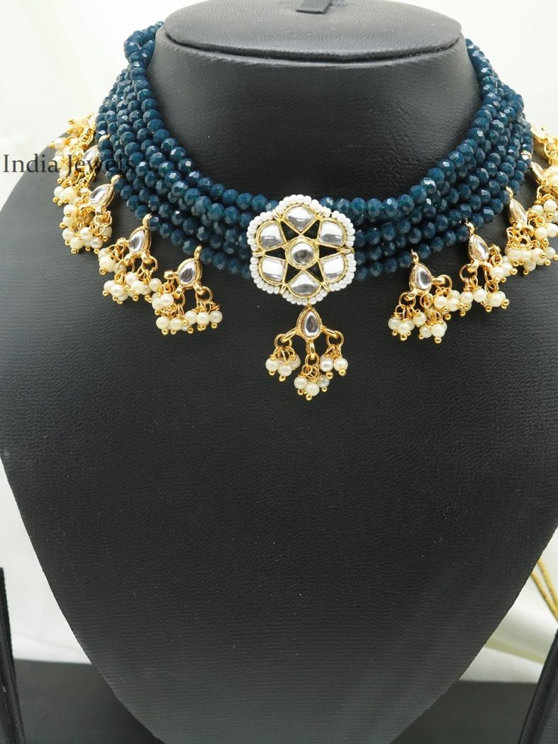 Premium quality blue kundan choker set