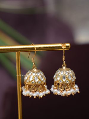 Stylish White Silver Hoop Jhumka Earrings