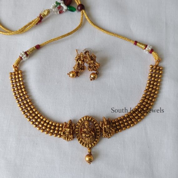 Traditional Lakshmi Necklace With Earrings - South India Jewels