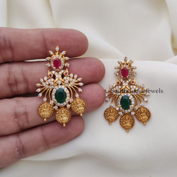 Traditional Lakshmi Peacock AD Earring - South India Jewels