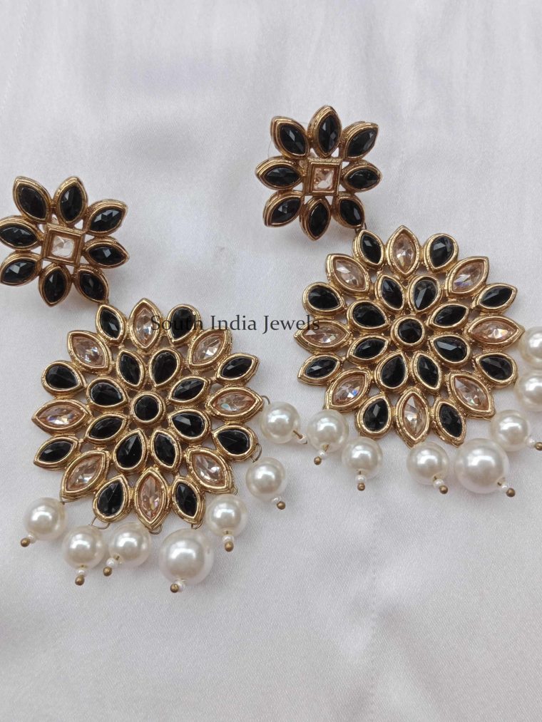 Beautiful Black Stone and Kundan Earrings