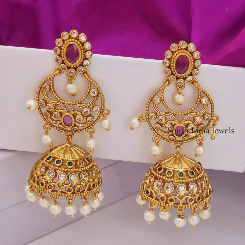 Beautiful Matt Finish Gold Jhumkas - South India Jewels