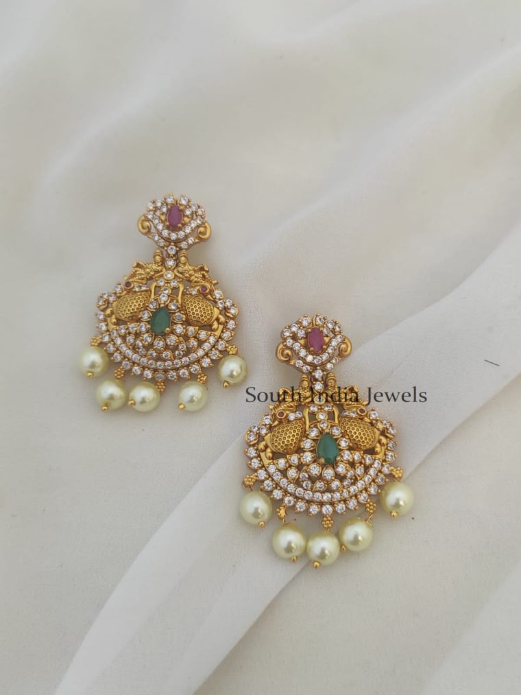 CZ Matte Finish Pearl Drop Earrings