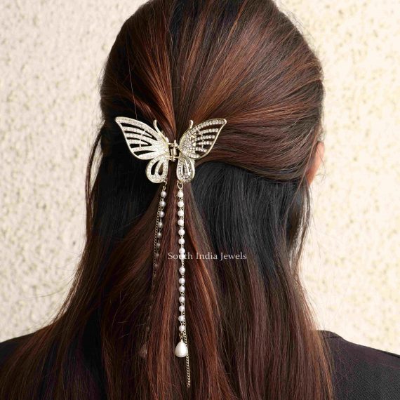 Cute White Stone Butterfly Hair Claw