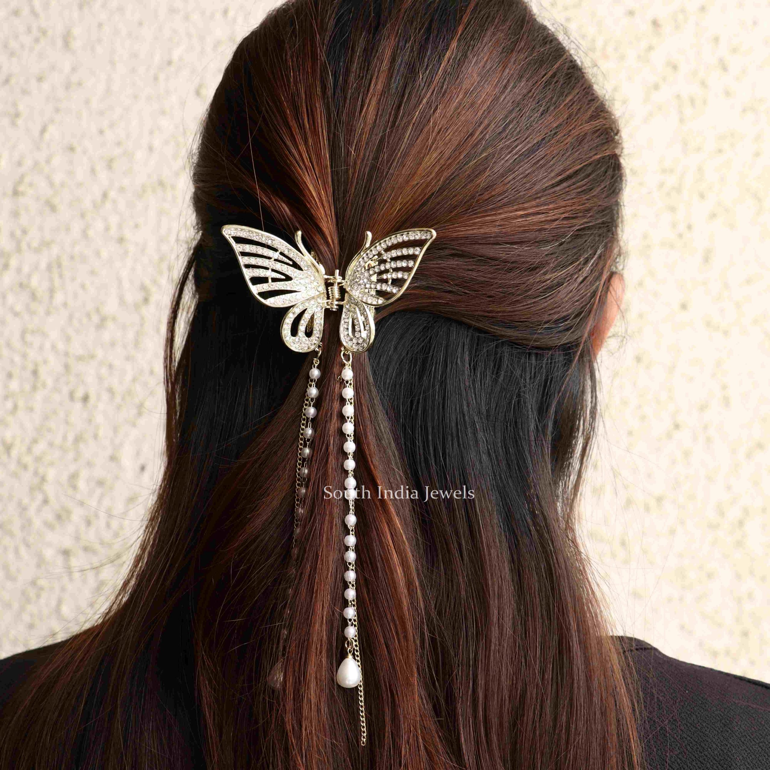 Gold & Multi Pure Silver Hair Clip | Sakhi Fashions – sakhifashions