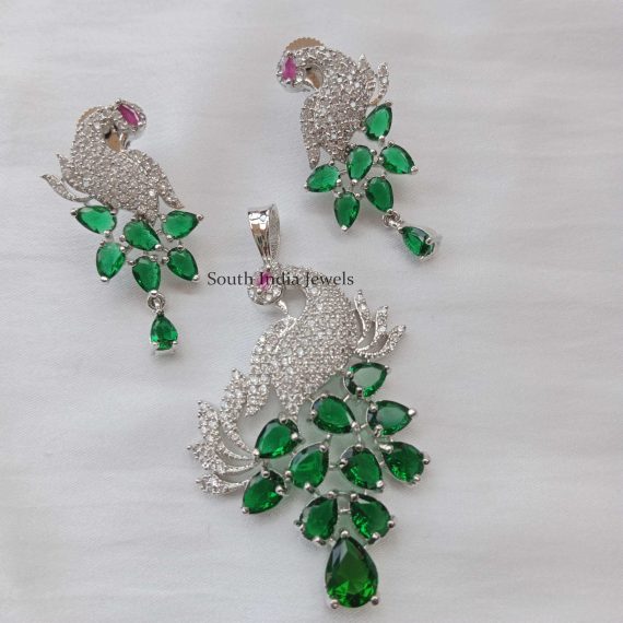 Elegant AD and Emerald Peacock Pendant Set