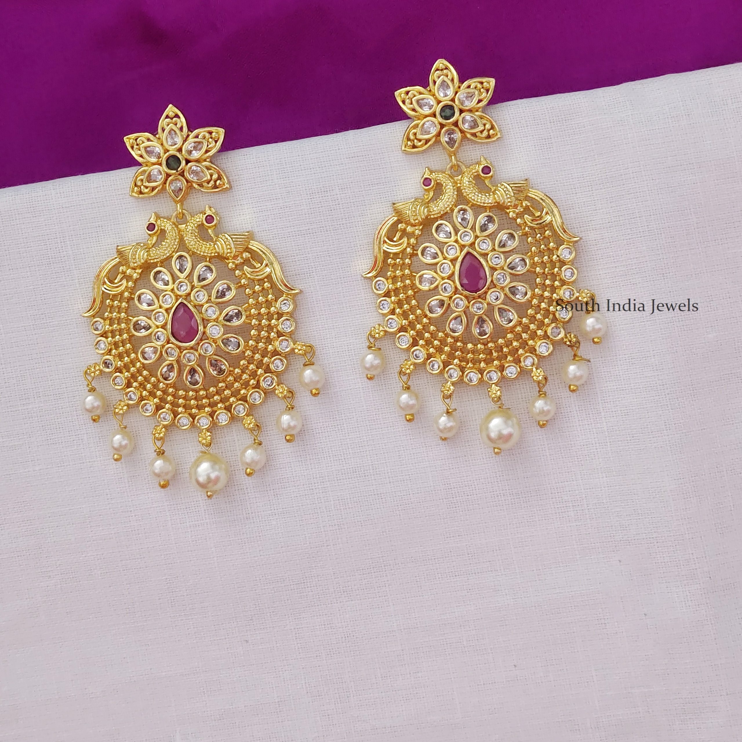 Gold Uncut Diamond Chandbali Earrings  South India Jewels