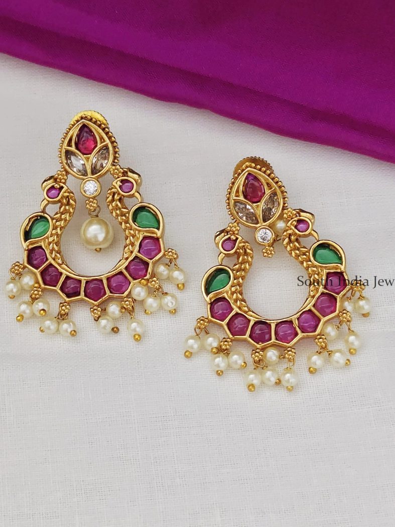 Gold Toned Peacock Design Chandbali Earrings