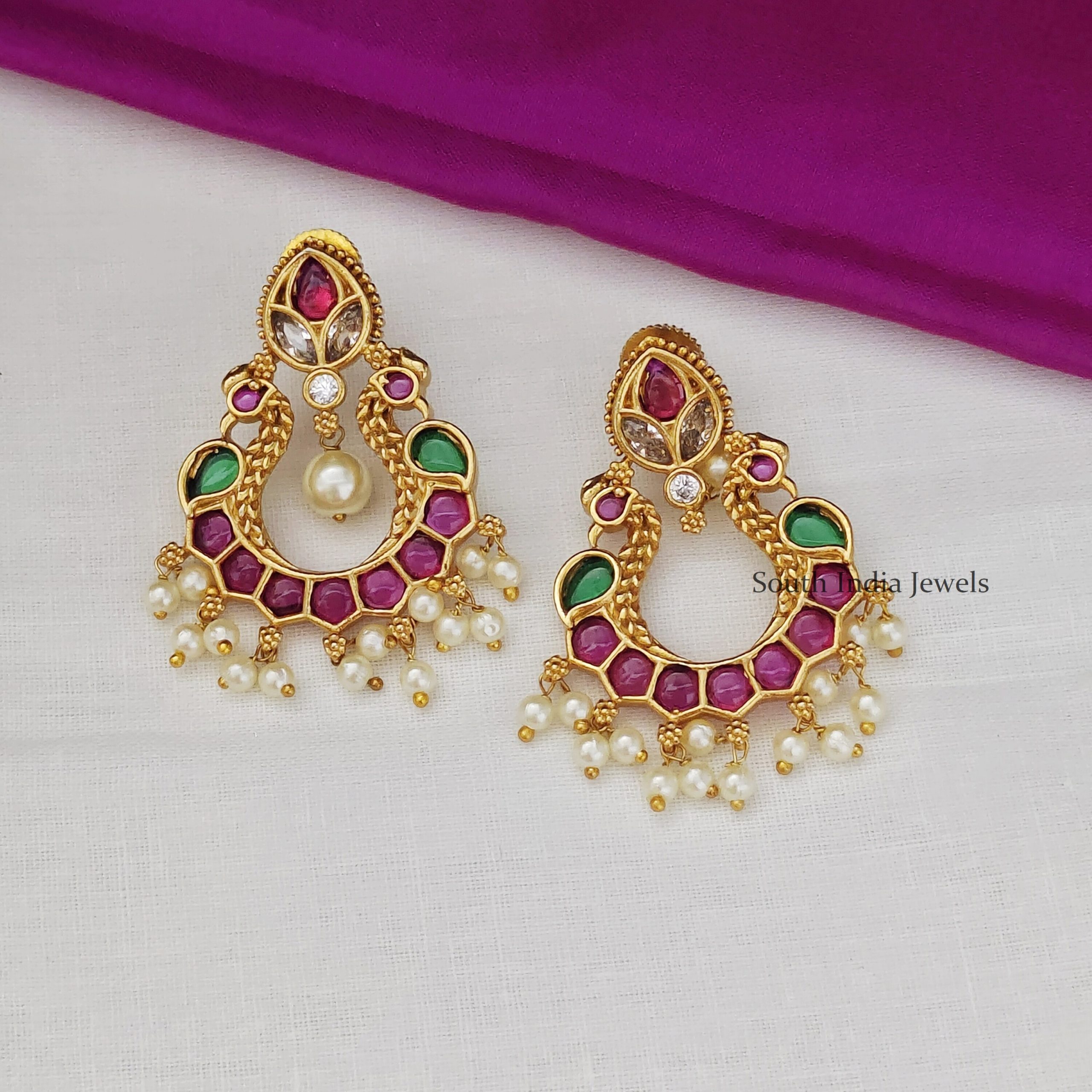 Wedding Golden Small Lakshmi Chandbali Earrings
