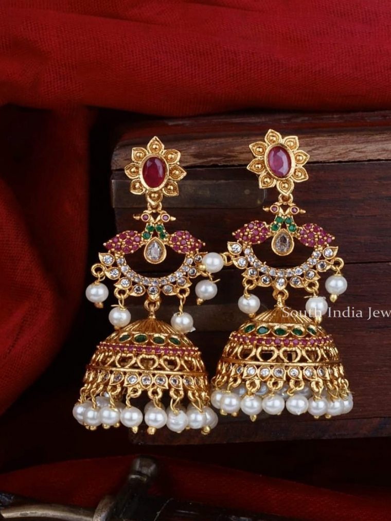 Gorgeous Jhumka With Emerald Stone And Pearls