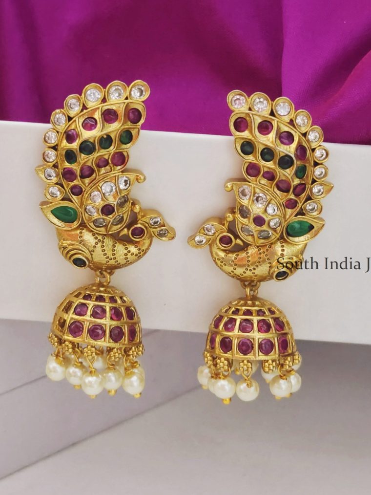 Multi Stones Peacock Design Jhumkas