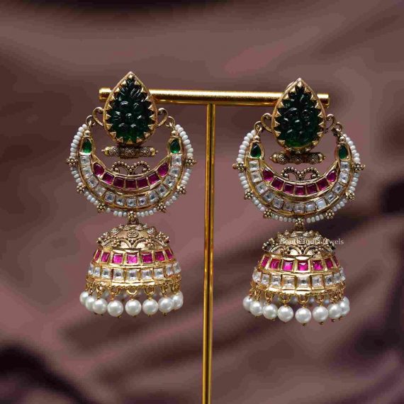 Gorgeous Polki Jhumkas - Green - South India Jewels