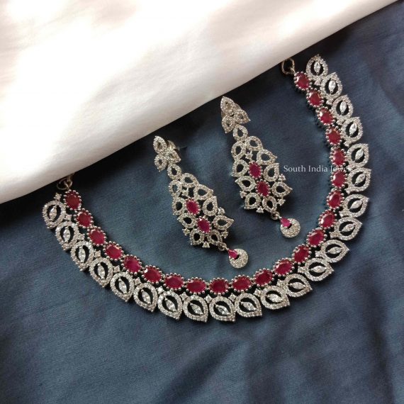 Gorgeous Ruby & AD Leaf Design Necklace