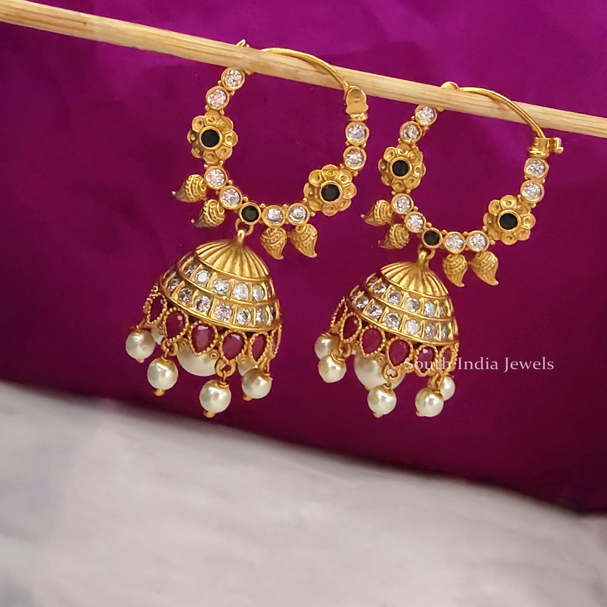 Marvelous Matt Gold Toned Hoop Earrings - South India Jewels