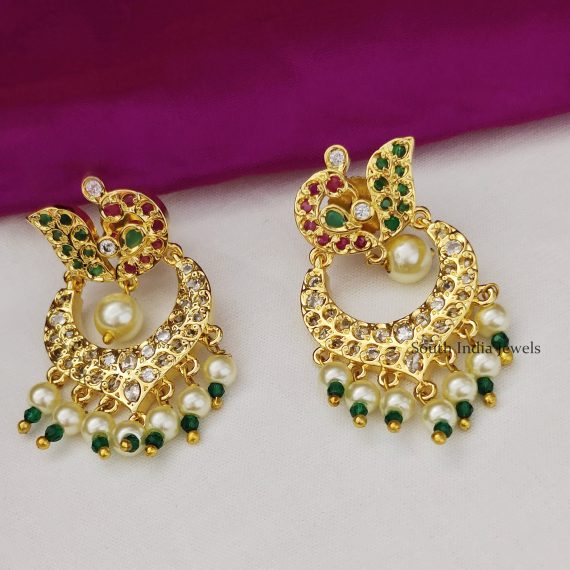 Pretty Emerald Embedded Peacock Chandbali Earrings