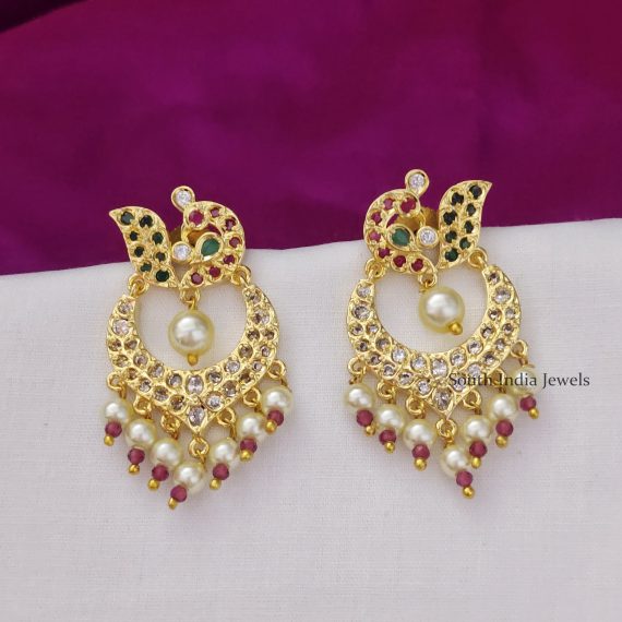 Shimmery Peacock Design Chandbali Earrings