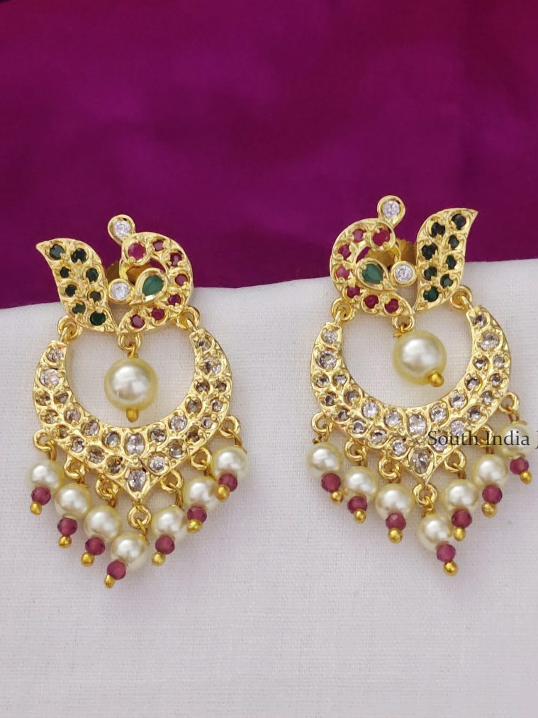 Shimmery Peacock Design Chandbali Earrings