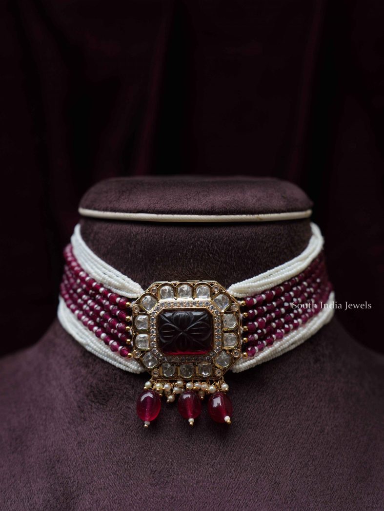 Stunning Maroon Pearl Choker Set-01