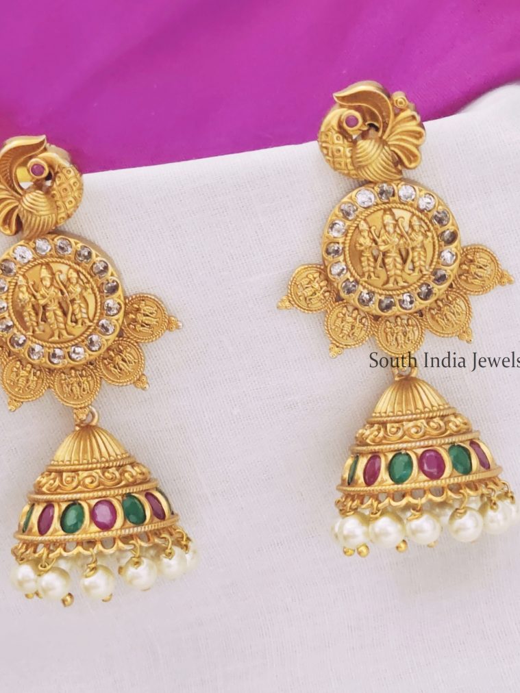 Matte Finish Gold RamParivar Temple Earrings