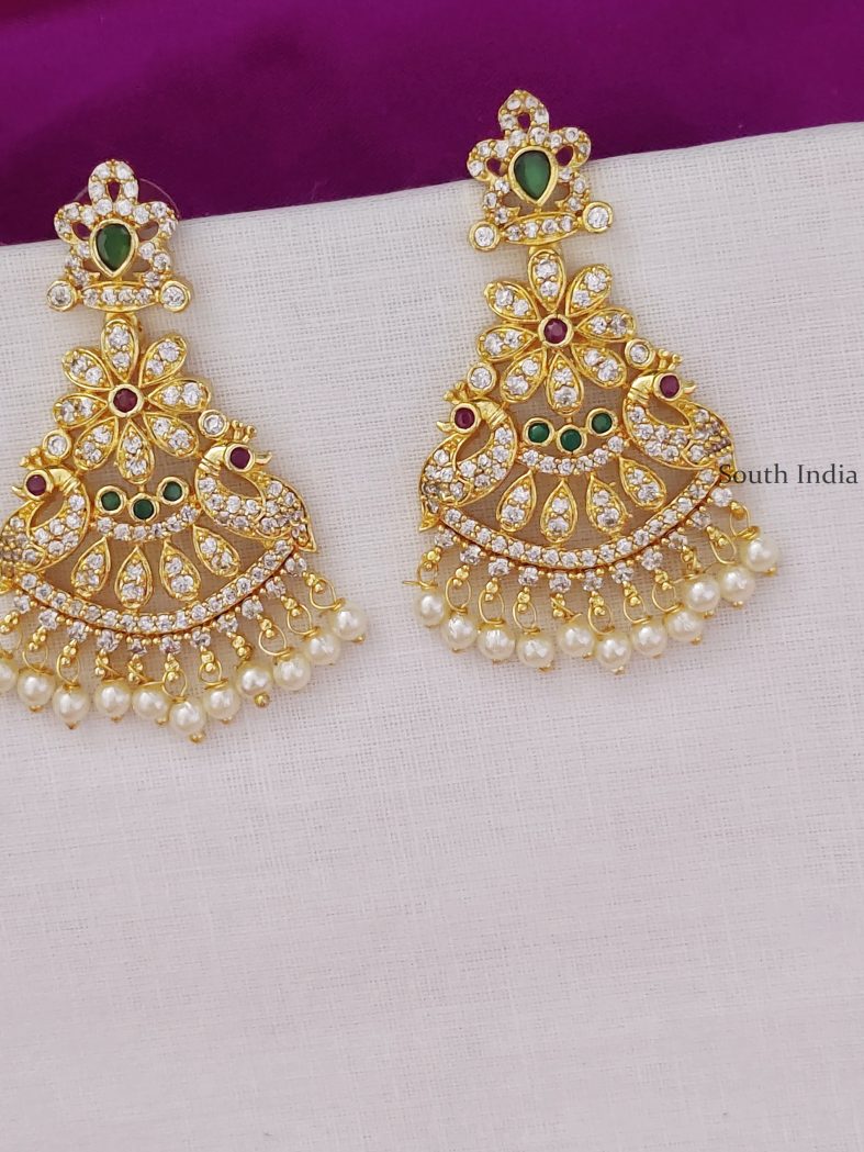 Stylish CZ Chandbali Earrings With Pearls