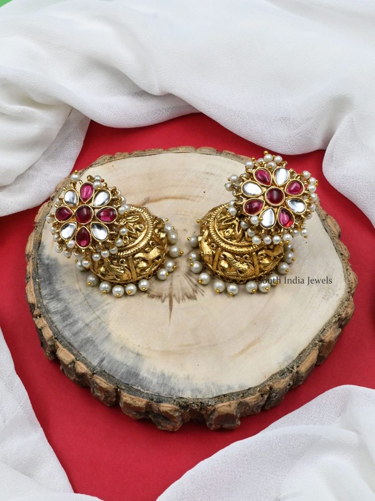 Traditional Kundan Work Temple Jhumkas