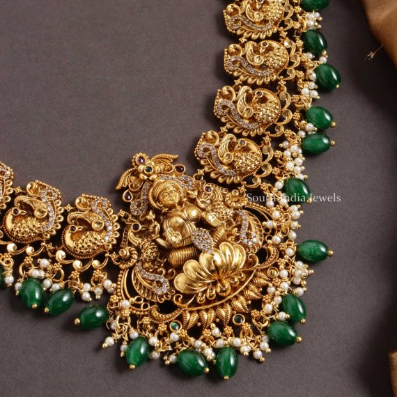 Traditional Lakshmi Peacock Design Bridal Haram - South India Jewels
