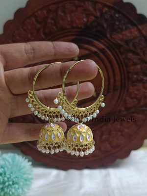 Ring Type Pearl Hanging Yellow Jhumkas