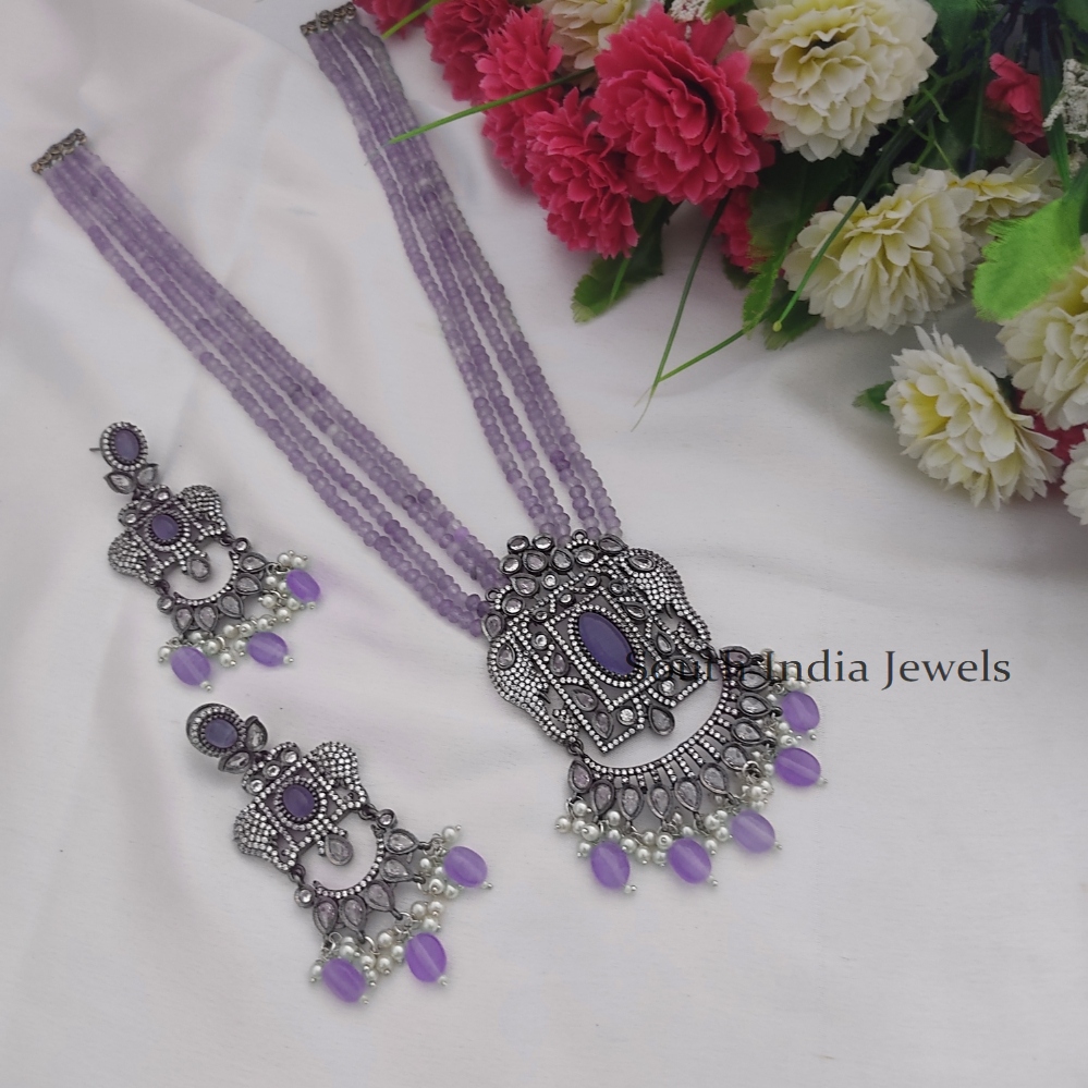 Amazing Beaded Long Necklace with Ad Pendant Set