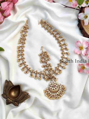 Amazing Bridal Headset with Pearl and Gold Beads