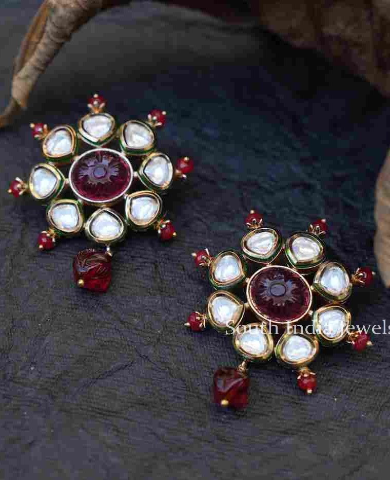 Amazing Red Kundan Ear Stud